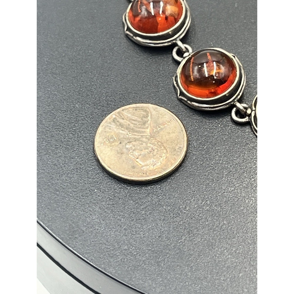 Vintage Sterling 925 Genuine Baltic Amber‎ Bezel Cabochon Setting Link Bracelet - Picture 6 of 13